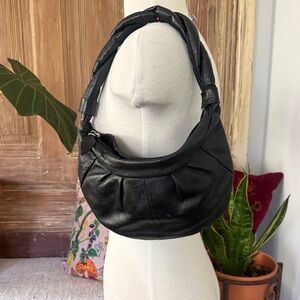 Vintage Black Leather Hobo Shoulder Bag